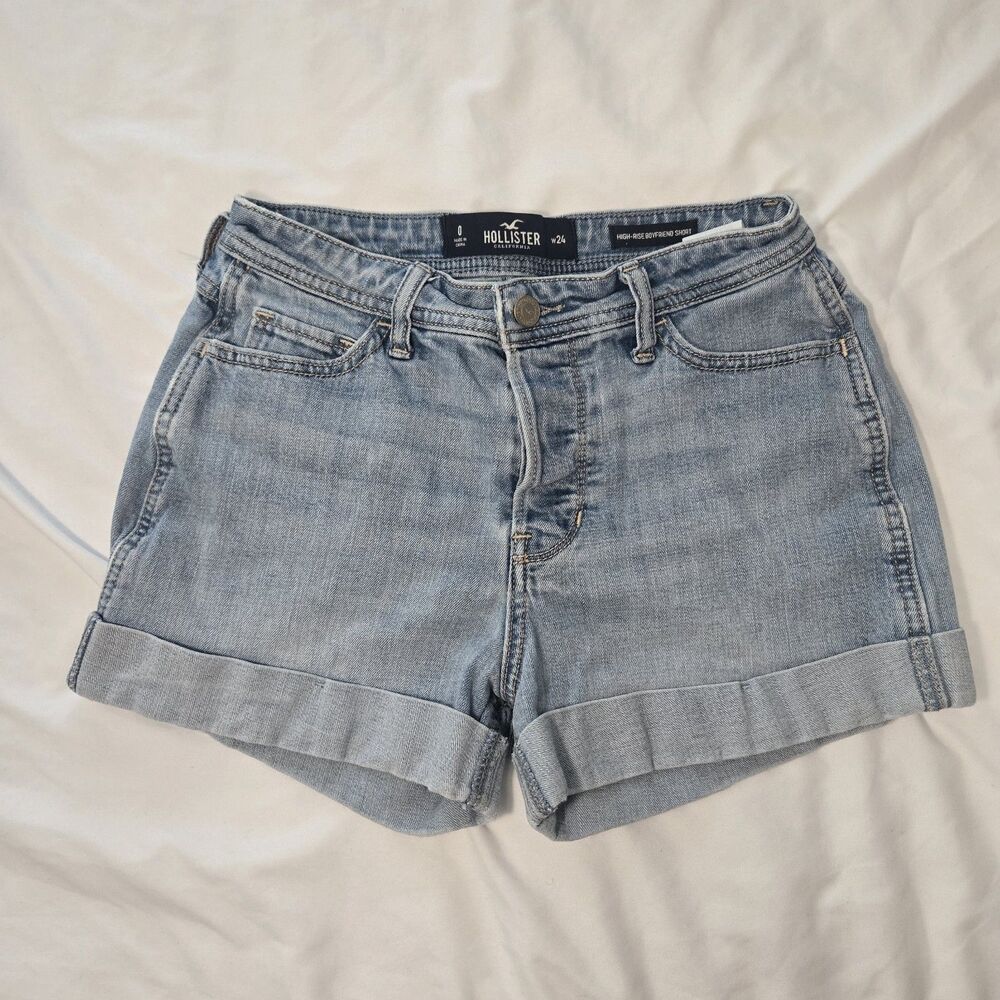 Hollister Boyfriend Jean Shorts High Rise Waisted Cuffed Denim 2.5" Women's 0 24